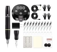 Mokohoa Kit di macchine per il trucco permanente con 10 cartucce di aghi e touch screen MCU e display digitale a LED, kit per sopracciglia, eyeliner, labbro (nero)
