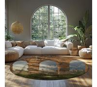 MOKOSAISE Attraverso tre archi al terzo piano del Colosseo Cerchio Tappeto Edifici retrò Tappeti rotondi pieghevoli a pelo corto per vivere l'ufficio 210cm（Rotondo）