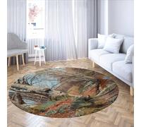 MOKOSAISE Autunno paesaggio cerchio tappeti faggi in un ruscello nel bosco famosa pittura stampe tappeto per cucina camera da letto casa cafe decor 210cm(Rotondo)