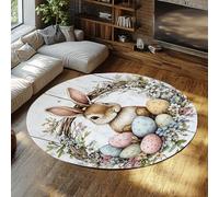 MOKOSAISE Easter egg Coniglio tappeto rotondo 80cm（Rotondo） Primavera Colorato floreale per la porta d'ingresso Ingresso interno Tappeti per cucina soggiorno Camera da letto Moquette sottile