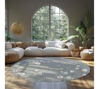 MOKOSAISE Elegante tappeto grigio a zona rotonda 135cm（Rotondo） Magnolia bianca a pelo basso lavabile fiori uccelli e rami tappeto circolare per il soggiorno e la camera da letto