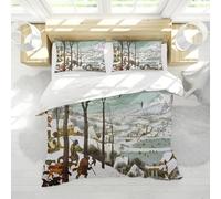 MOKOSAISE Famosi dipinti stile inverno neve scena copripiumino set 3 pezzi i cacciatori nella neve morbido set di biancheria da letto per camera da letto con 2 cuscini 135 x 200 cm