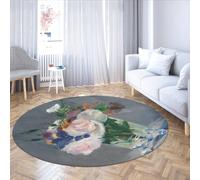 MOKOSAISE Fiori colorati Tappeto rotondo pieghevole Fiori in un vaso di cristallo di Edouard Manet Tappeto circolare antiscivolo lavabile per l'arredamento del caffè da pranzo 213cm(Rotondo)