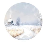 MOKOSAISE Inverno Snowy Country Cottage Circle Area Tappeto Bellissimo Romantico Paesaggio Naturale Tappeto Rotondo per Casa Soggiorno Sala da Pranzo Decor 183cm(runden)