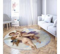 MOKOSAISE Pittura di Psiche di Adolphe Bouguereau Cerchio Tappeto Mitologia Pieghevole A Pile Basso Rotonda Area Tappeti per Casa Camera Da Letto Ufficio Cucina 240cm（Rotondo）