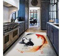 MOKOSAISE Tappeti giapponesi 160x200cm Tai Chi Yin Yang Buona fortuna Pesce Koi Macchina a pelo basso Tappeto lavabile per l'ingresso Salotto Ufficio Studio Cucina