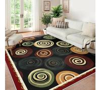 MOKOSAISE Tappeti per la zona 60x90cm Tondo vintage antiscivolo lavabile moquette nera con moltiplici stampe con bordi rossi per soggiorno camera da letto sala da pranzo ufficio