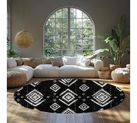 MOKOSAISE Tappeto moderno Boho rotondo 60cm（Rotondo） Piuma astratta in bianco e nero moquette sottile antiscivolo per la camera da letto