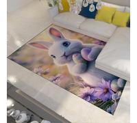 MOKOSAISE Tappeto per l'area coniglietto di Pasqua pelo basso lavabile 140x180cm coniglio da sogno carino uova colorate fiori tappeto morbido per la sala da pranzo nursery arredamento della casa