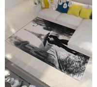 MOKOSAISE Tappeto romantico per coppie parigini a pelo basso 160x200cm silhouette Eiffel Kiss su Rainy Street Nero Bianco tappeto moderno per soggiorno e camera da letto