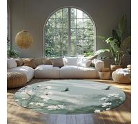 MOKOSAISE Tappeto rotondo alla magnolia bianca 135cm（Rotondo） Uccello volante Paesaggio cinese Nebbia di montagna Tappeto azzurro chiaro tranquillo per soggiorno camera da letto Ufficio