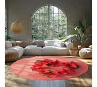 MOKOSAISE Tappeto rotondo morbido floreale moderno fiori rosa cuore d'amore tappeto circolare lavabile a pelo basso per l'arredamento dell'ufficio della camera da letto del caffè 120cm(Rotondo)