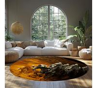 MOKOSAISE Tappeto rotondo per cavalli 120cm（Rotondo） Galoppo in silhouette su pista polverosa scena arancione del cielo morbido tappeto cerchio per soggiorno nursery sala giochi ufficio