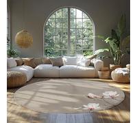 MOKOSAISE Tappeto tondo in magnolia bianco e rosa 135cm（Rotondo） Moquette elegante e antiscivolo in fiore floreale lavabile per la camera da letto del soggiorno moderno