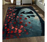 MOKOSAISE Tappeto Tree of Love Area lavabile 100x150cm Silhouette romantica madre e figlia Red Hearts Tappeto a pelo basso per camera da letto e soggiorno