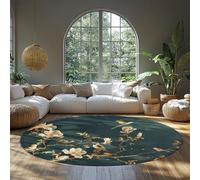 MOKOSAISE Tappeto vintage cinese rotondo 100cm（Rotondo） Fiori di magnolia e uccelli tappeto tradizionale orientale teal scuro per la camera da letto