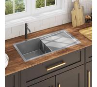 Mokuyard - Lavello da cucina, fatto a mano, in acciaio inox, sotto piano di lavoro o sopra il piano di lavoro, lavello in acciaio inox, facile installazione, 87 x 44 x 20 cm (un lavello + tavola di