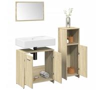 Mokuyary 3-TLG. Set di mobili da bagno in rovere Sonoma in legno in legno con specchio da bagno e mobile lavabo