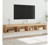 Mokuyary Armadi TV con luci a LED, 2 pezzi, rovere Sonoma, 100 x 30 x 30 cm, sospesi, con scomparti sospesi, da parete, per TV, per soggiorno, ufficio