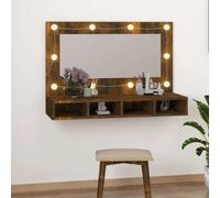 Mokuyary Armadietto a specchio con affumicatura a LED, 90 x 31,5 x 62 cm, con illuminazione a LED USB, armadio a specchio da bagno con ripiani e scomparti