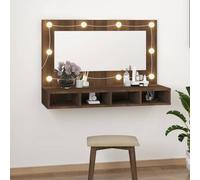 Mokuyary Armadietto a specchio con LED, effetto rovere, 90 x 31,5 x 62 cm, con illuminazione a LED USB, armadio a specchio da bagno con ripiani e scomparti