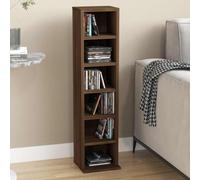 Mokuyary Armadietto per CD in rovere marrone, 21 x 20 x 88 cm, in legno di ingegneria, armadio da mensola per DVD con 6 scomparti aperti, mobile portaoggetti multimediale per ufficio, soggiorno