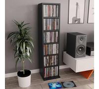 Mokuyary Armadietto per CD nero, 21 x 20 x 88 cm, in legno di ingegneria, armadio per scaffale per DVD, con 6 scomparti aperti, mobile portaoggetti multimediale per ufficio, soggiorno, camera da letto