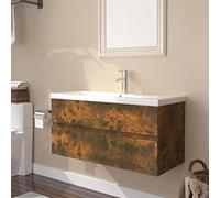 Mokuyary Armadietto per lavabo con lavello da incasso, in legno per piccoli mobili da bagno in hotel, appartamenti, camere degli ospiti, spazi affumicati senza rubinetto e scarico