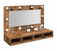 Mokuyary Armadio a specchio con LED vecchio legno 90 x 31,5 x 62 cm armadio pensile, mobile da parete da bagno, armadio portaoggetti
