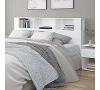 Mokuyary Armadio per testiera del letto, bianco lucido, 200 x 18,5 x 104,5 cm, testiera con scomparti, testiera per biblioteca, camera da letto, hotel, dormitorio