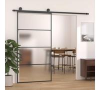 Mokuyary ESG - Porta scorrevole in vetro e alluminio nero 102,5 x 205 cm, porta scorrevole in vetro per bagno, soggiorno, cucina, colore: nero smerigliato, 102,5 x 205 cm