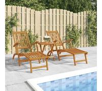 Mokuyary Lettini da giardino con poggiapiedi e tavolo, in legno massiccio di acacia, per giardino e piscina, modello 2 poltrone + tavolo