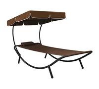 Mokuyary Letto di Riposo Esterno con Tenda e Cuscino Marrone, Lettino da Giardino, Sedia a Sole Mobili per Spiaggia, Terrazza, Balcone