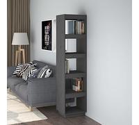 Mokuyary Libreria/divisore di stanza, grigio, 40 x 35 x 167 cm, in pino solido, mobile con scomparti, armadio a libro per soggiorno, ufficio, camera da letto