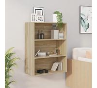 Mokuyary Libreria sospesa da parete, armadio da parete, comodino o mobile laterale autoportante con 3 ripiani aperti, rovere Sonoma, 69,5 x 32,5 x 90 cm