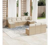 Mokuyary M321K288 - Divano da giardino con cuscino, in polyrattan, per balcone, terrazza, senza tavolo, 10 pezzi