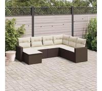 Mokuyary M321K293 - Divano da giardino con cuscino, marrone, in polyrattan, per balcone, terrazza, senza tavolo, 7 pezzi