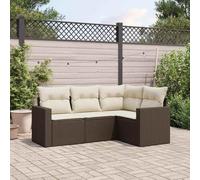 Mokuyary M321K903 - Divano da giardino con cuscino, colore: marrone, in polyrattan, per balcone, terrazza, senza tavolo, 4 pezzi