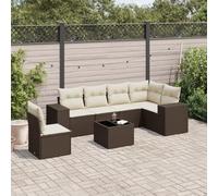 Mokuyary M322K642 - Divano da giardino con cuscino, colore: marrone, in polyrattan, per balcone, terrazza, con tavolo