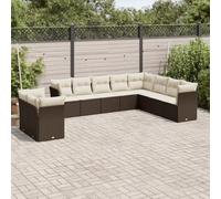 Mokuyary M324K702 - Divano da giardino con cuscino, colore: marrone, in polyrattan, per balcone, terrazza, senza tavolo, 10 pezzi