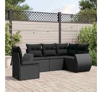 Mokuyary M325K702 - Divano da giardino con cuscino, colore: nero, in polyrattan, per balcone, terrazza, senza tavolo, 5 pezzi