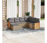 Mokuyary M326K288 - Divano da giardino con cuscino, in polyrattan, per balcone, terrazza, senza tavolo, 7 pezzi
