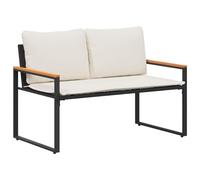 Mokuyary Panca con Cuscino Nero e Bianco Crema 115x65x72 cm Rattan Patio