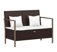 Mokuyary Panca da giardino a 2 posti con cuscini in resina intrecciata marrone panca da giardino, mobili da banco per menagement, balcone, terrazza, veranda, pergola -A