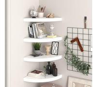 Mokuyary Scaffalatura angolare 4 pezzi, bianco lucido, 35 x 35 x 3,8 cm, in vetro MDF, trasparente, perfetta come ripiano per il bagno, diverse misure a scelta, bianco lucido