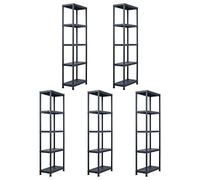 Mokuyary Scaffalature per immagazzinaggio, 5 pezzi, nero, 125 kg, 60 x 30 x 180 cm, in plastica, per soggiorno, camera da letto, cucina
