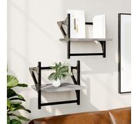 Mokuyary Scaffali da parete con barre Set di 2 mensole Sonoma grigie, 30 x 25 x 30 cm, da parete, mensola galleggiante, organizer da appendere, decorazione per soggiorno, cucina, ufficio, bagno