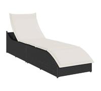 Mokuyary Sedia a sdraio pieghevole, cuscino e ripostiglio, in resina nera, intrecciata, lettino da giardino, schienale regolabile in 3 posizioni, bagno da sole, mobili per spiaggia, terrazza, balcone