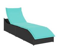 Mokuyary Sedia a sdraio pieghevole, cuscino e ripostiglio, in resina nera, intrecciata, lettino da giardino, schienale regolabile in 3 posizioni, bagno da sole, mobili per spiaggia, terrazza, balcone