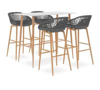 Mokuyary Set da bar 5 pezzi Bianco e Grigio Tavolo e Sedie, Mobili da Giardino per Terrazza, Giardino, Balcone -C